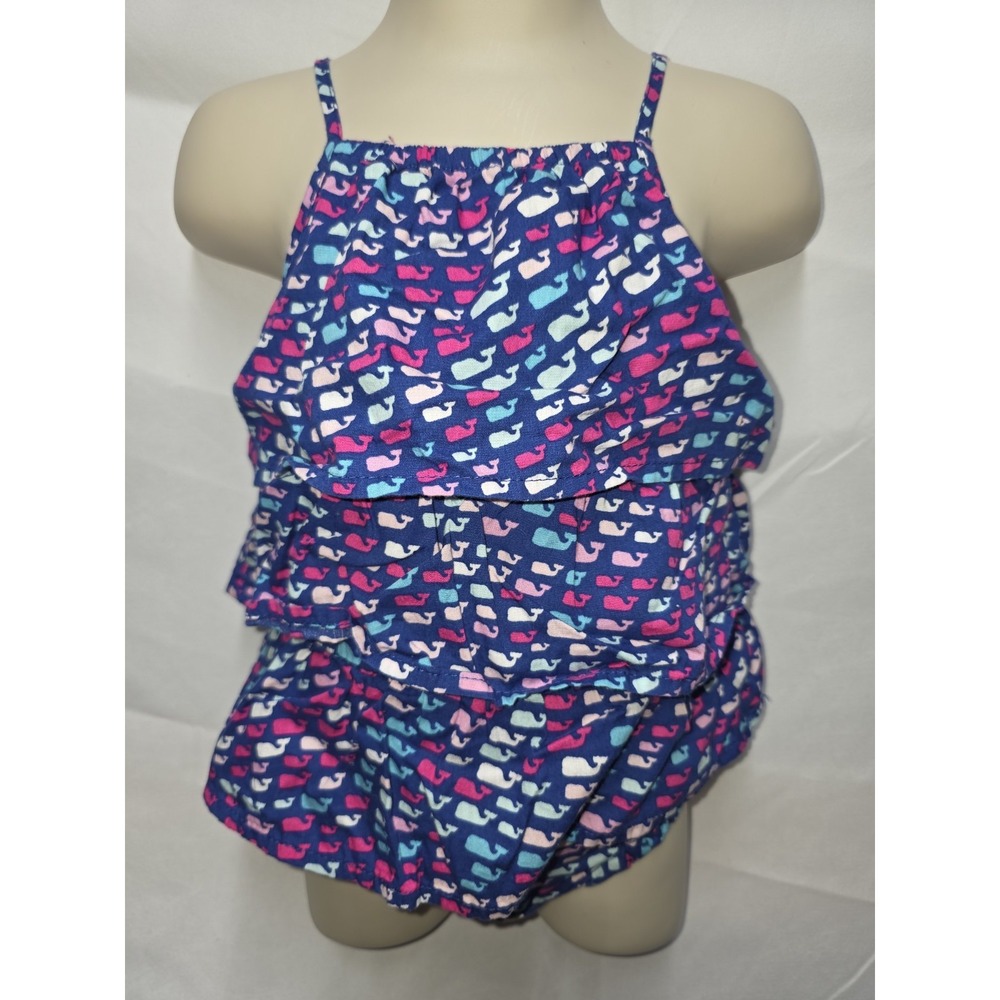 Vineyard Vines For Target Blue Whale Ruffled Bubble Romper Sz 0-3 Months